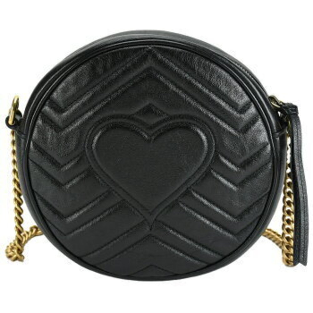 Gucci Bag GG Marmont Shoulder Chain Quilted Leather Black Heart Round - Picture 3 of 10